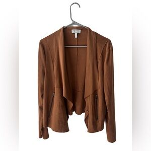 NWOT Sofia Vergara Brown Faux Suede Jacket with Zipper Pockets- Size Large